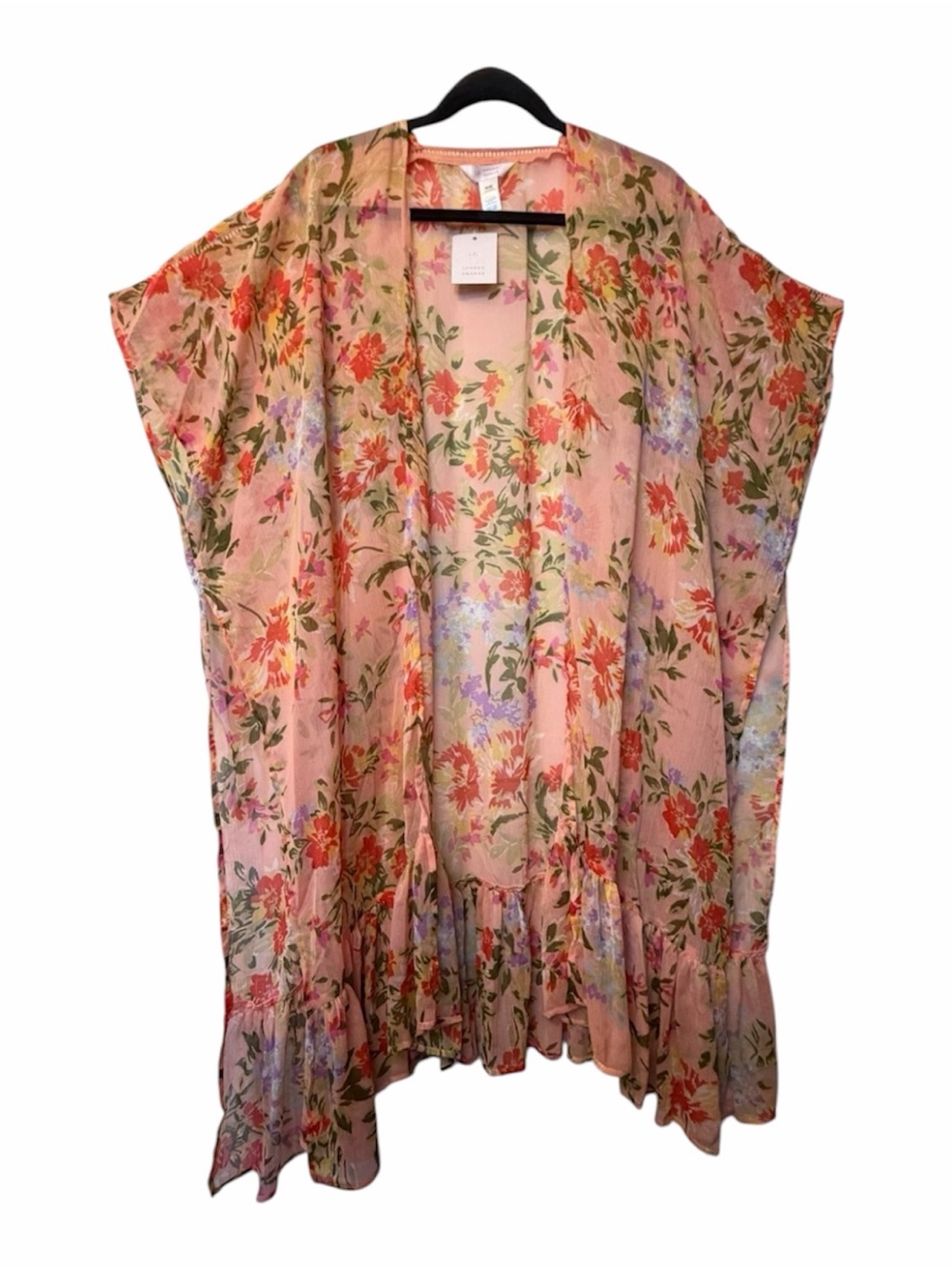 Lauren Conrad Garden Chiffon Peach Floral Kimono OS Fits Large to 4X